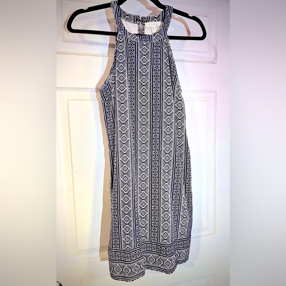 Blue & white Halter Neck Midi Dress - NWOT Sz Sm: Mediterranean/Greece style